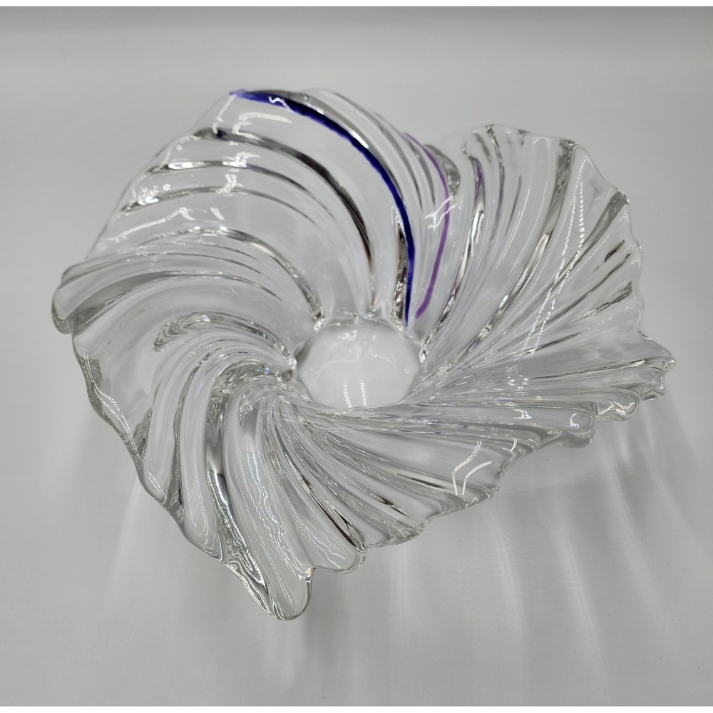 Mikasa Belle Epoque Clear Crystal/Blue Glass Wave Swirl Bowl Centerpiece Dish